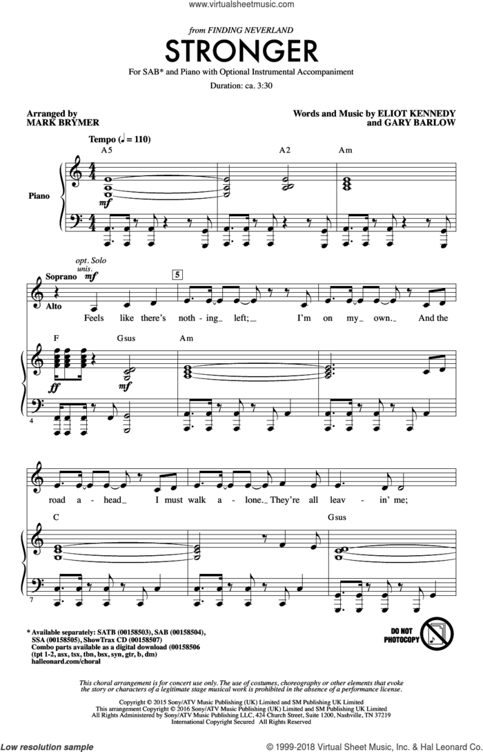 Stronger sheet music for choir (SAB: soprano, alto, bass) by Gary Barlow, Mark Brymer and Eliot Kennedy, intermediate skill level