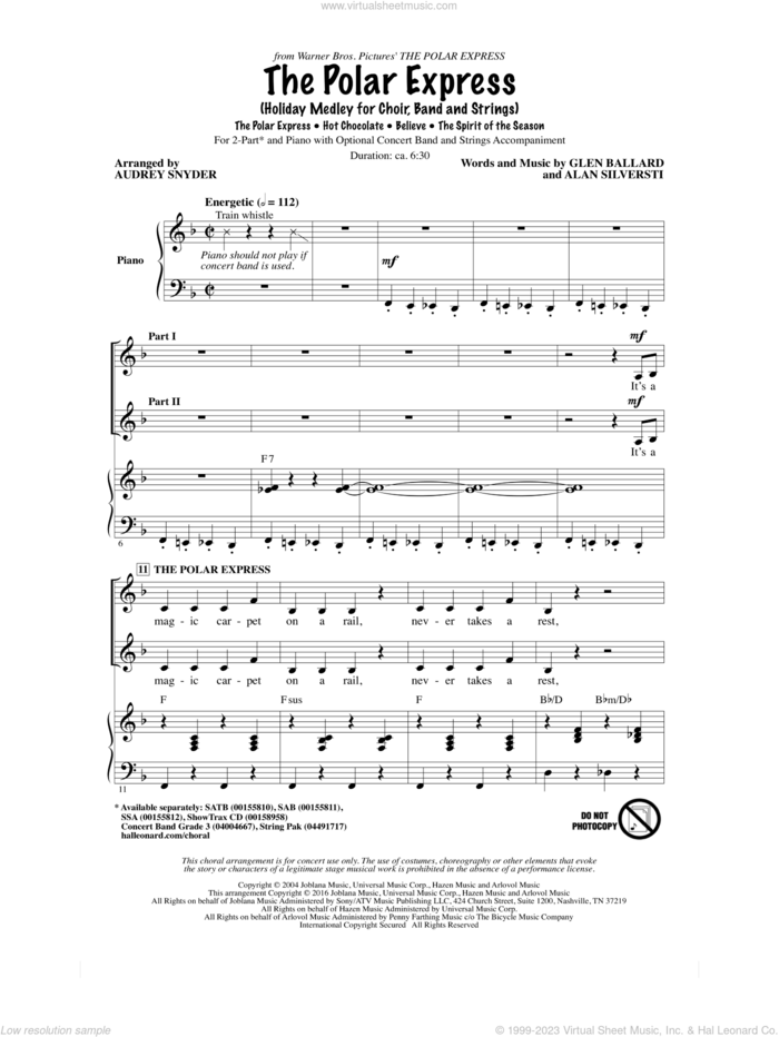 The Polar Express (Holiday Medley) (arr. Audrey Snyder) sheet music for choir (2-Part) by Glen Ballard, Audrey Snyder, Josh Groban, Paul Murtha and Alan Silvestri, intermediate duet