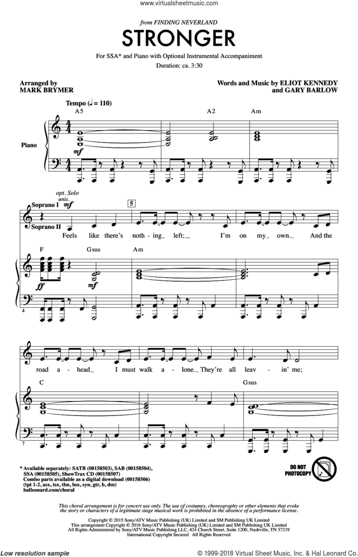 Stronger sheet music for choir (SSA: soprano, alto) by Gary Barlow, Mark Brymer and Eliot Kennedy, intermediate skill level