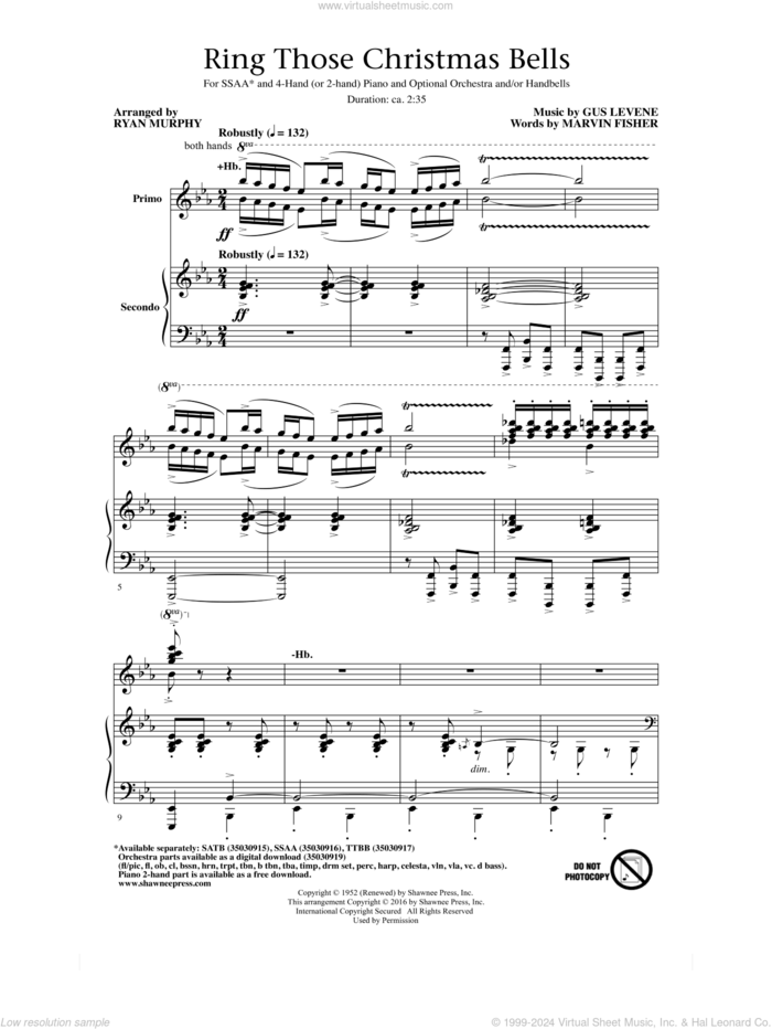 Ring Those Christmas Bells sheet music for choir (SSA: soprano, alto) by Peggy Lee, Ryan Murphy, Gus Levene and Marvin Fisher, intermediate skill level