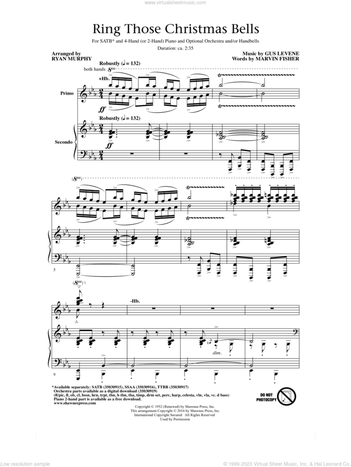 Ring Those Christmas Bells sheet music for choir (SATB: soprano, alto, tenor, bass) by Marvin Fisher, Ryan Murphy, Peggy Lee and Gus Levene, intermediate skill level