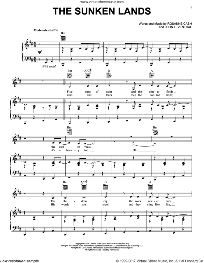 The Sunken Lands sheet music for voice, piano or guitar by Rosanne Cash and John Leventhal, intermediate skill level
