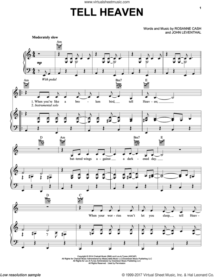 Tell Heaven sheet music for voice, piano or guitar by Rosanne Cash and John Leventhal, intermediate skill level