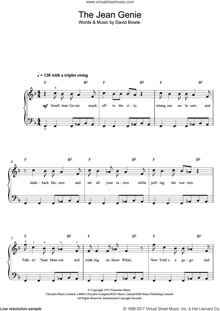 The Jean Genie sheet music for voice, piano or guitar by David Bowie, intermediate skill level