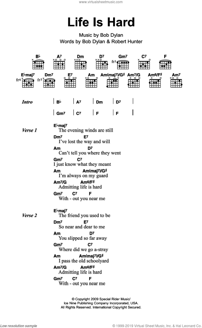 Life Is Hard sheet music for guitar (chords) by Bob Dylan and Robert Hunter, intermediate skill level