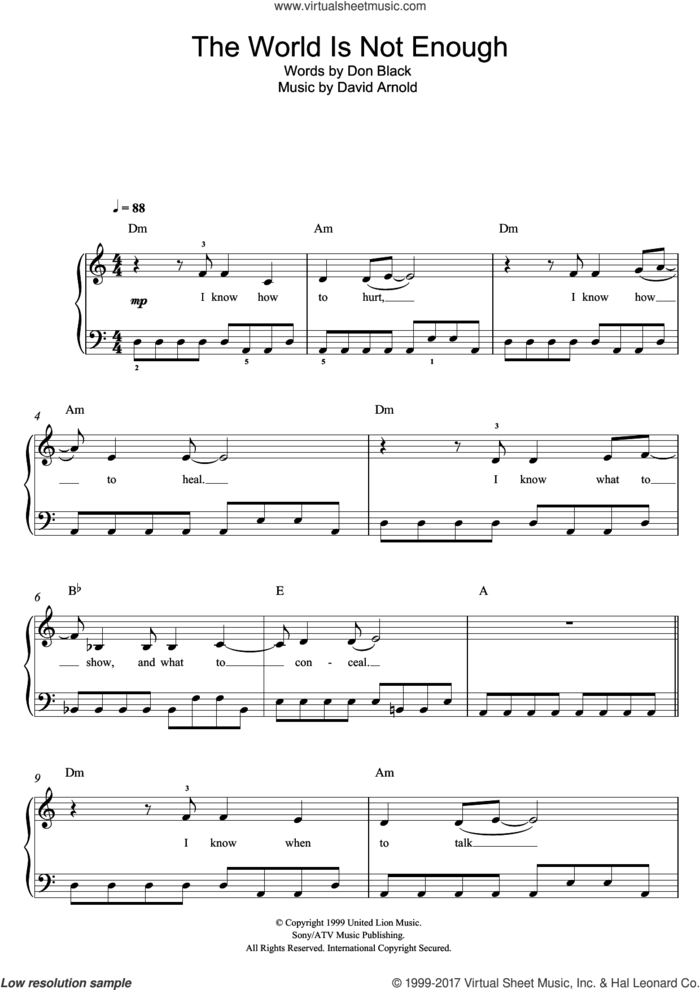 The World Is Not Enough sheet music for voice, piano or guitar by Garbage, David Arnold and Don Black, intermediate skill level