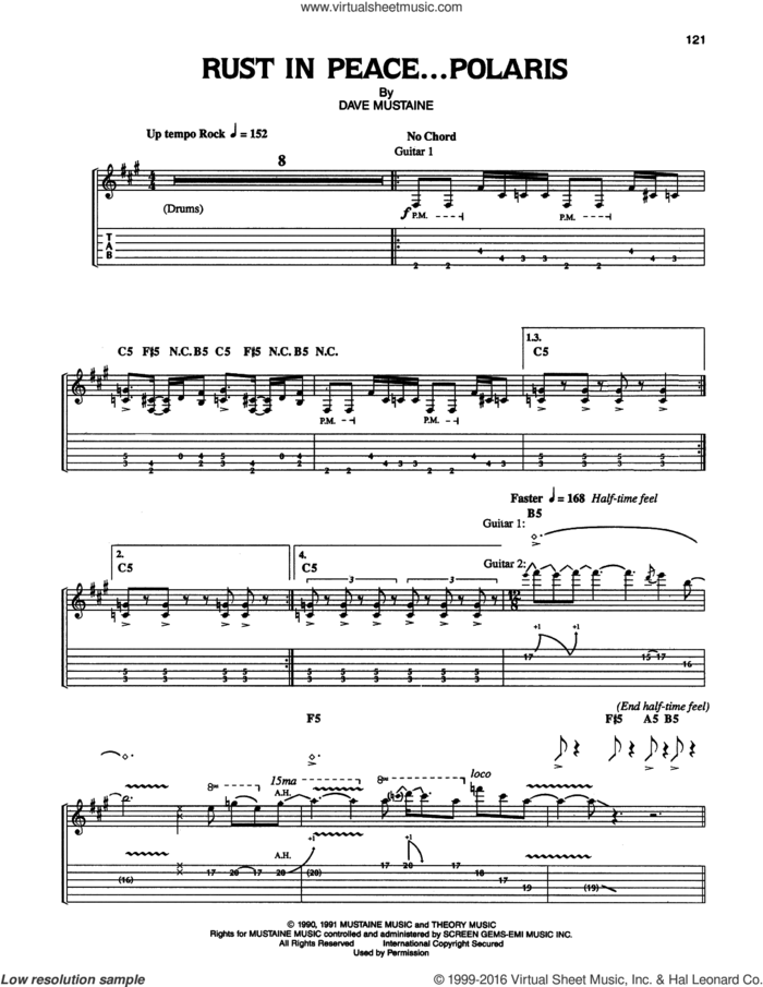 Rust In Peace...Polaris sheet music for guitar (tablature) by Megadeth and Dave Mustaine, intermediate skill level