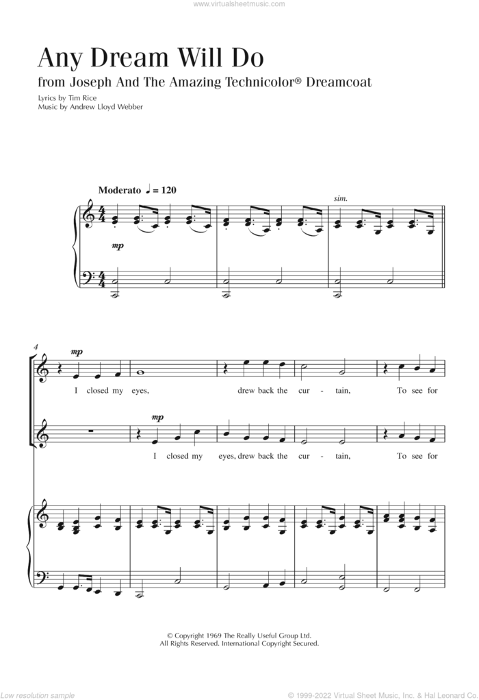 Any Dream Will Do (from Joseph And The Amazing Technicolor Dreamcoat) sheet music for choir by Andrew Lloyd Webber, Barrie Carson Turner and Tim Rice, intermediate skill level