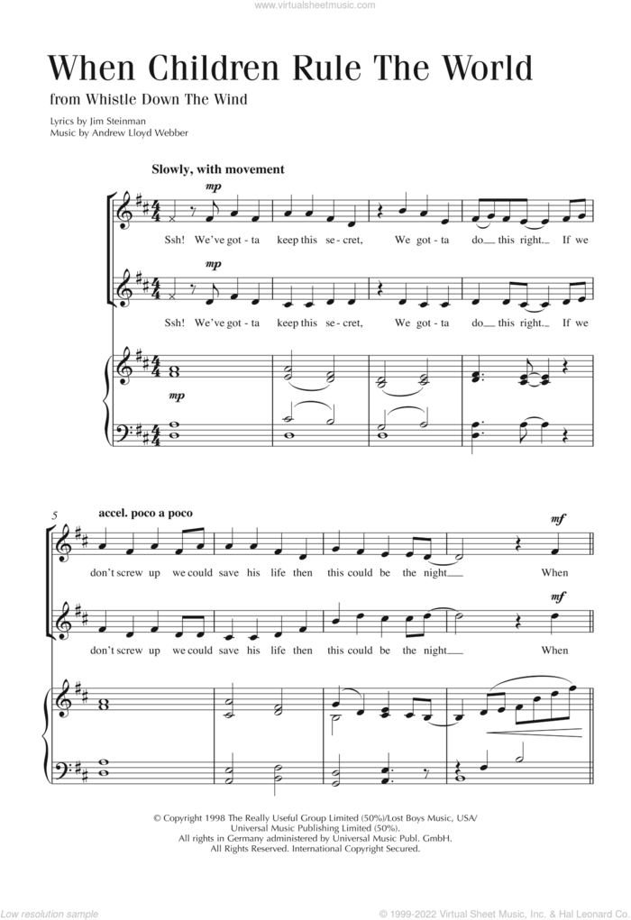 When Children Rule The World sheet music for choir by Andrew Lloyd Webber and Jim Steinman, intermediate skill level