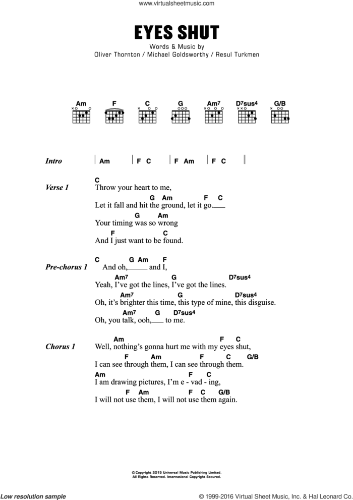 Eyes Shut sheet music for guitar (chords) by Years & Years, Michael Goldsworthy, Oliver Thornton and Resul Turkmen, intermediate skill level