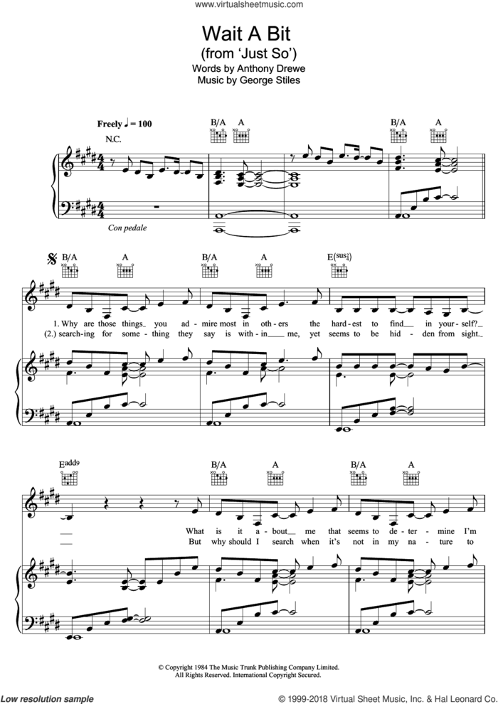 Wait A Bit (from 'Just So') sheet music for voice, piano or guitar by Stiles & Drewe, Anthony Drewe and George Stiles, intermediate skill level