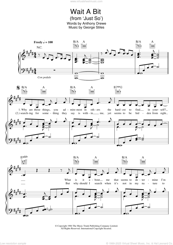 Wait A Bit (from 'Just So') sheet music for voice, piano or guitar by Stiles & Drewe, Anthony Drewe and George Stiles, intermediate skill level