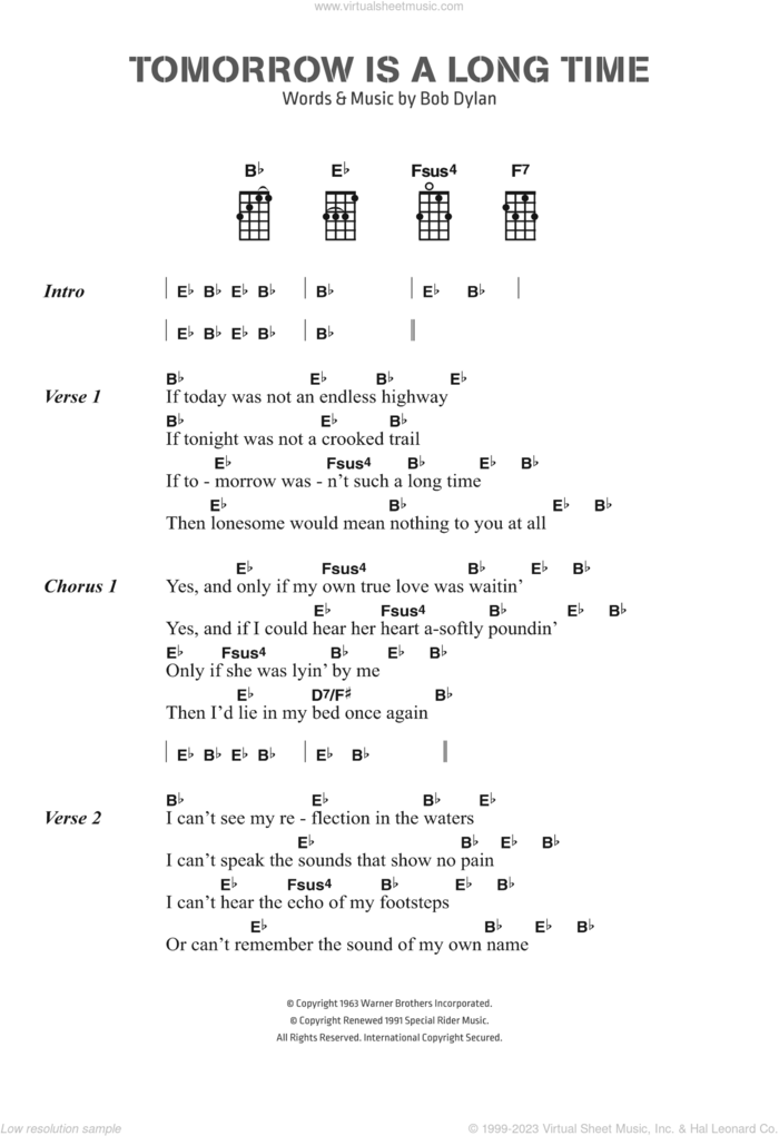 Tomorrow Is A Long Time sheet music for ukulele (chords) by Bob Dylan and Elvis Presley, intermediate skill level