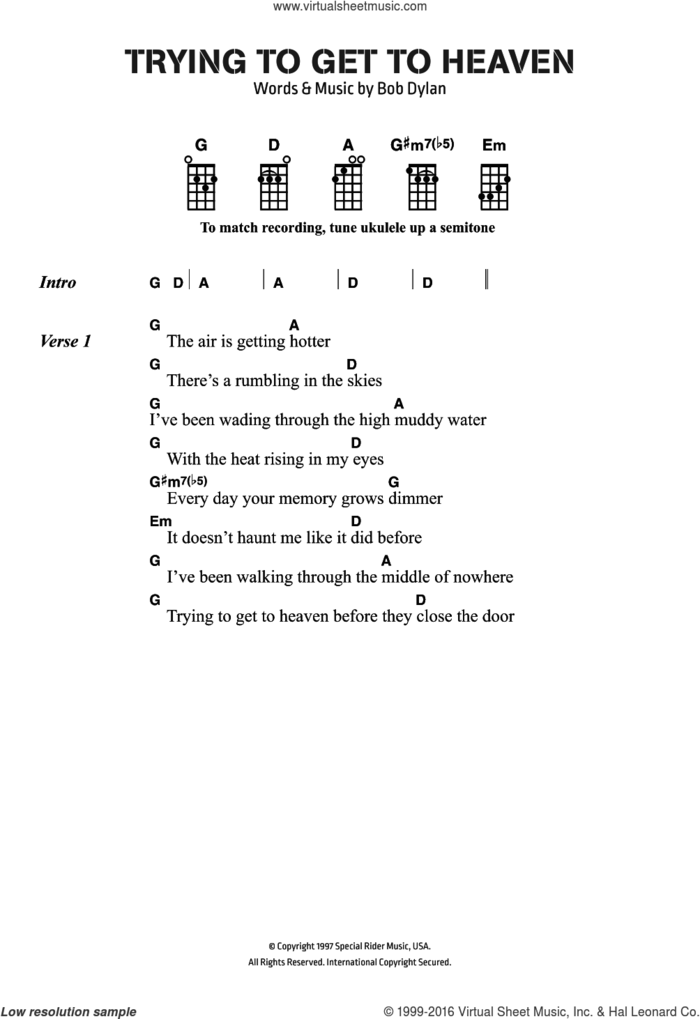 Trying To Get To Heaven sheet music for voice, piano or guitar by Bob Dylan, intermediate skill level