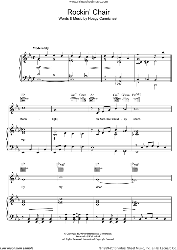 Rockin' Chair sheet music for voice, piano or guitar by Hoagy Carmichael, intermediate skill level