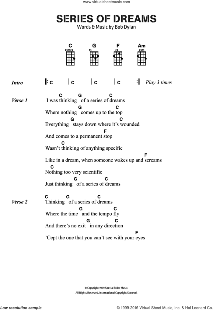 Series Of Dreams sheet music for voice, piano or guitar by Bob Dylan, intermediate skill level