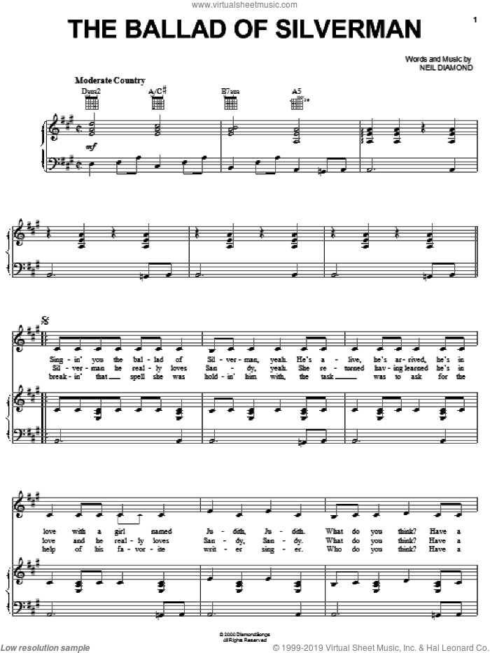 The Ballad Of Silverman sheet music for voice, piano or guitar by Neil Diamond, intermediate skill level