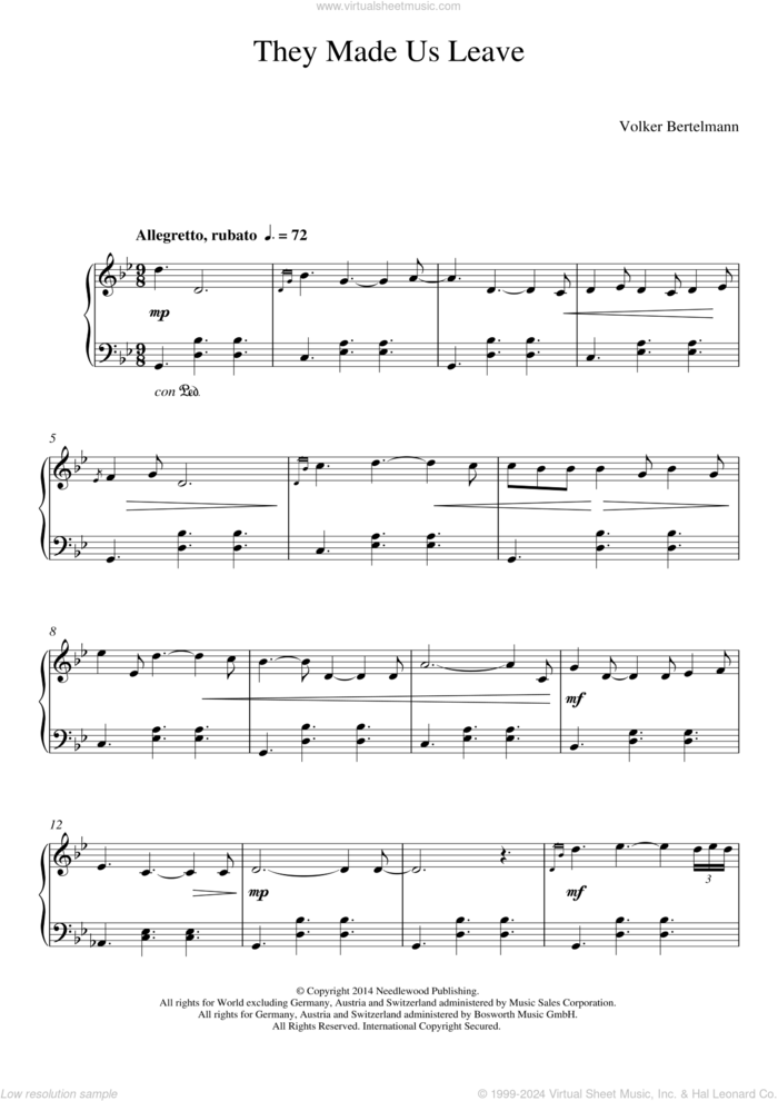 They Made Us Leave sheet music for piano solo by Hauschka and Volker Bertelmann, classical score, intermediate skill level