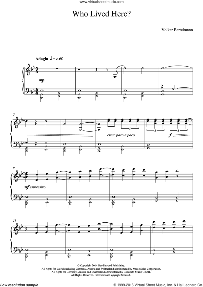 Who Lived Here? sheet music for piano solo by Hauschka and Volker Bertelmann, classical score, intermediate skill level