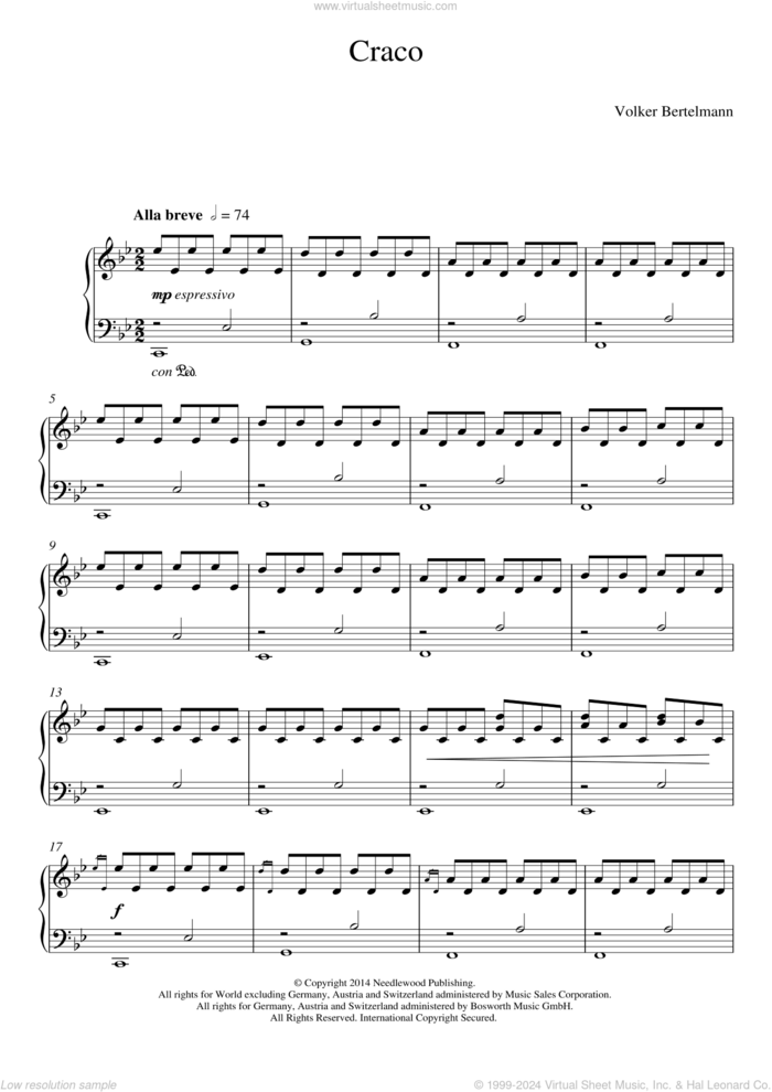 Craco sheet music for piano solo by Hauschka and Volker Bertelmann, classical score, intermediate skill level