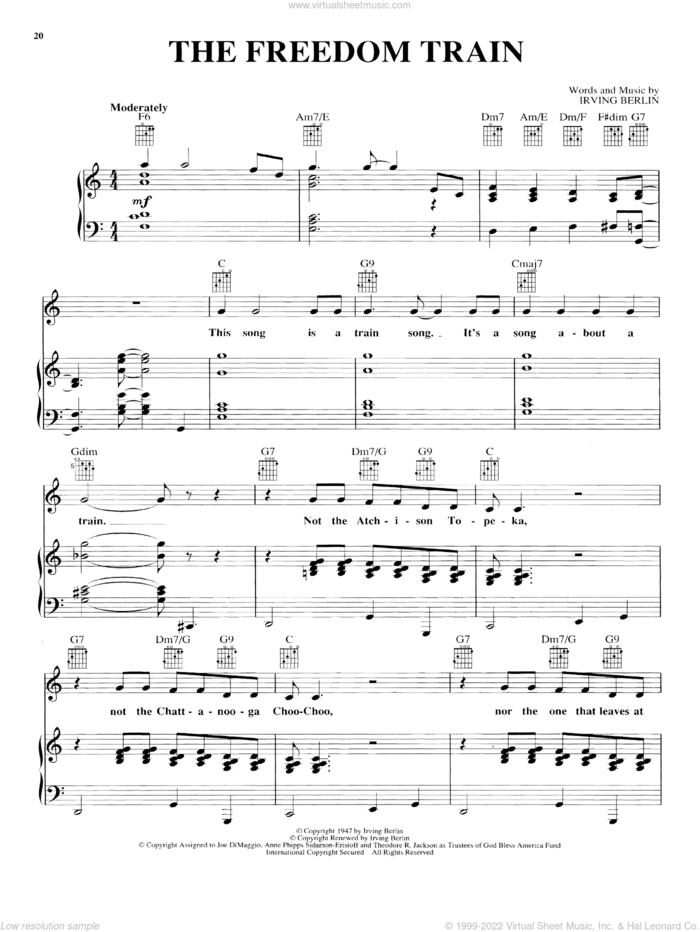 The Freedom Train sheet music for voice, piano or guitar by Irving Berlin, intermediate skill level