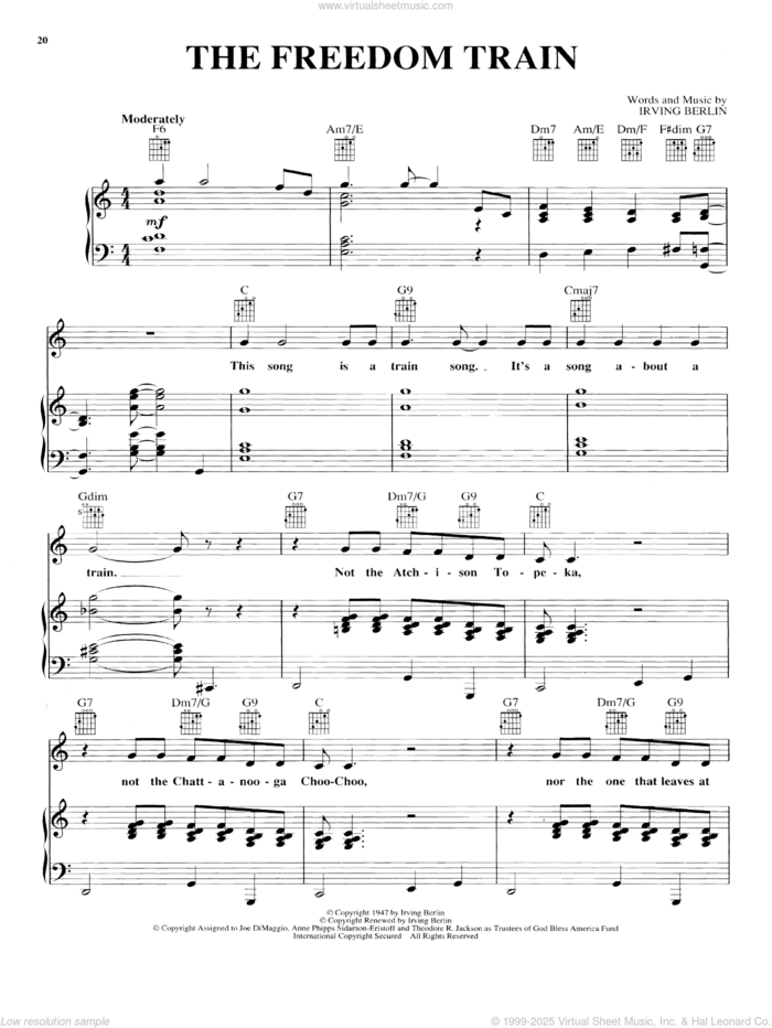 The Freedom Train sheet music for voice, piano or guitar by Irving Berlin, intermediate skill level