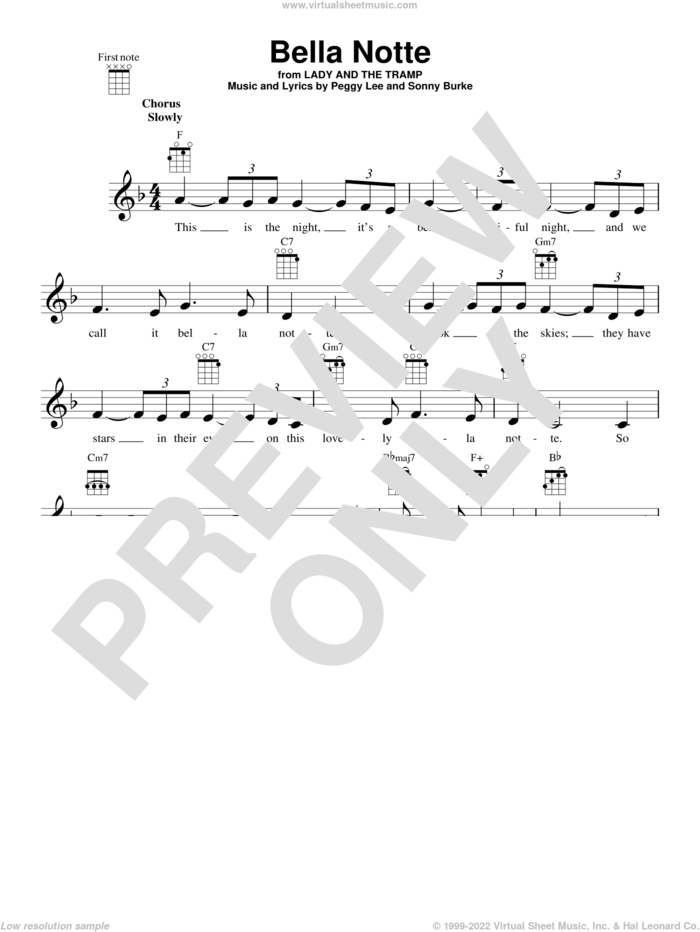 Bella Notte (This Is The Night) (from Lady And The Tramp) sheet music for ukulele by Peggy Lee and Sonny Burke, intermediate skill level