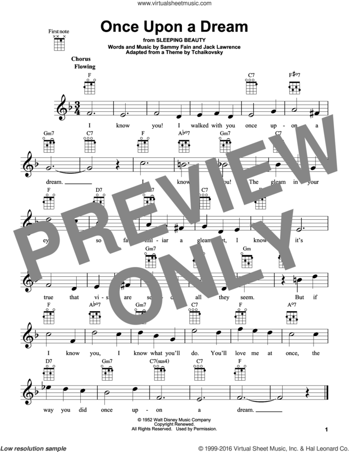 Once Upon A Dream sheet music for ukulele by Sammy Fain and Jack Lawrence, intermediate skill level