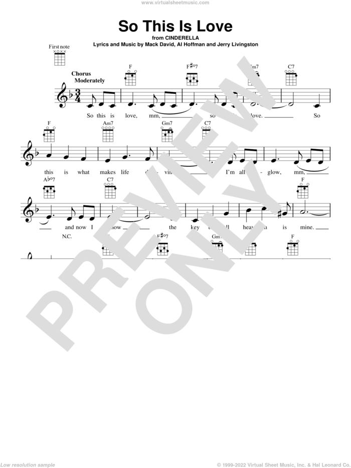So This Is Love (from Cinderella) sheet music for ukulele by Al Hoffman, James Ingram, Jerry Livingston, Mack David and Mack David, Al Hoffman and Jerry Livingston, intermediate skill level