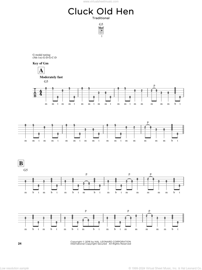 Cluck Old Hen sheet music for banjo solo, intermediate skill level