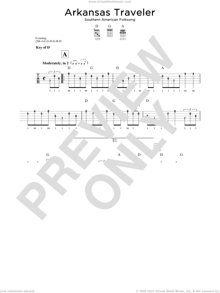 Arkansas Traveler sheet music for banjo solo, intermediate skill level