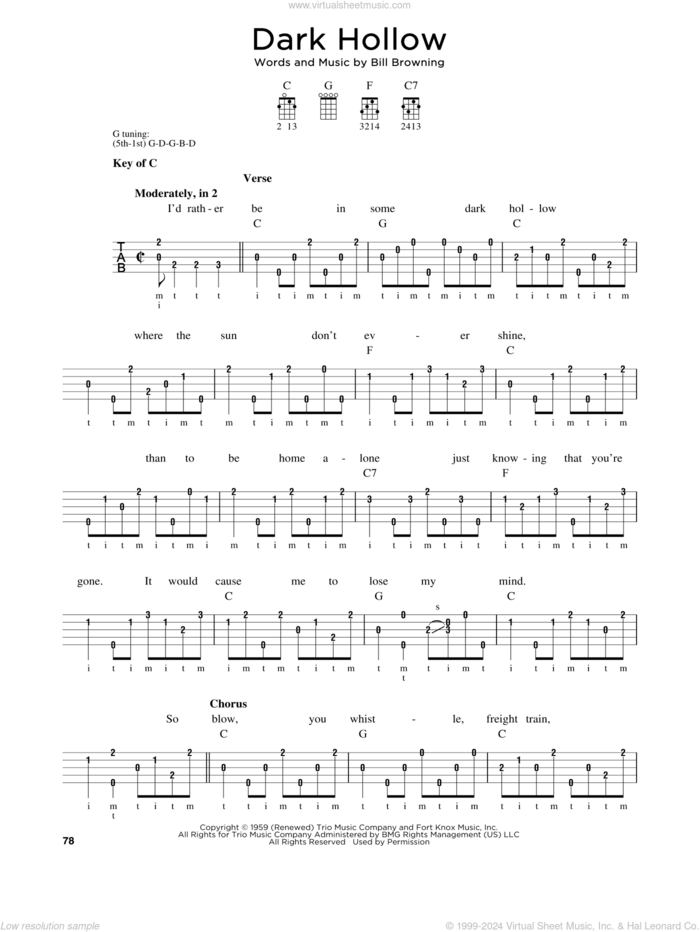 Dark Hollow sheet music for banjo solo by Grateful Dead and Bill Browning, intermediate skill level