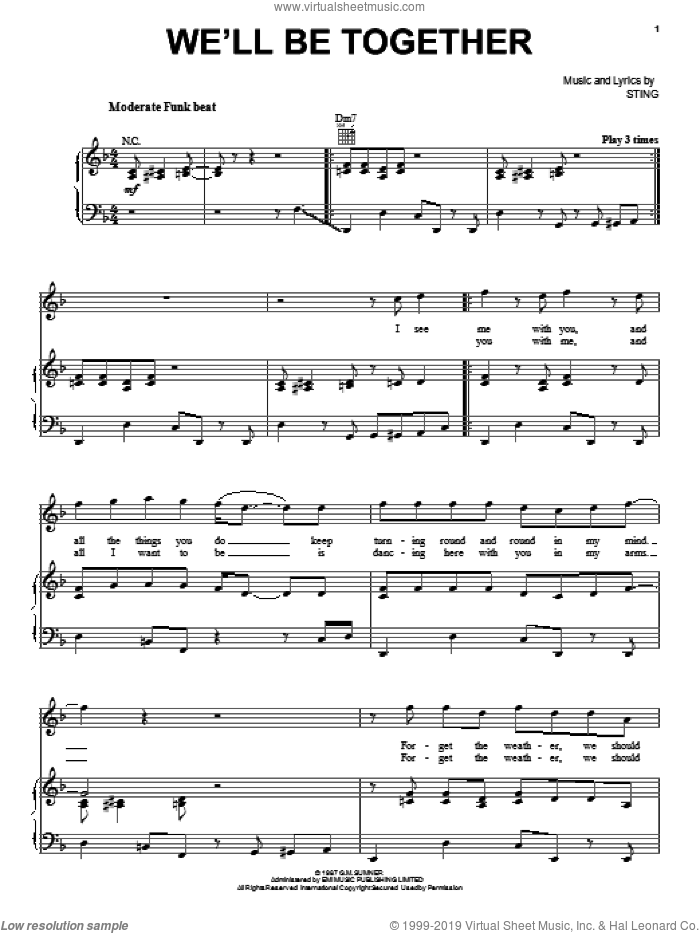 We'll Be Together sheet music for voice, piano or guitar by Sting, intermediate skill level