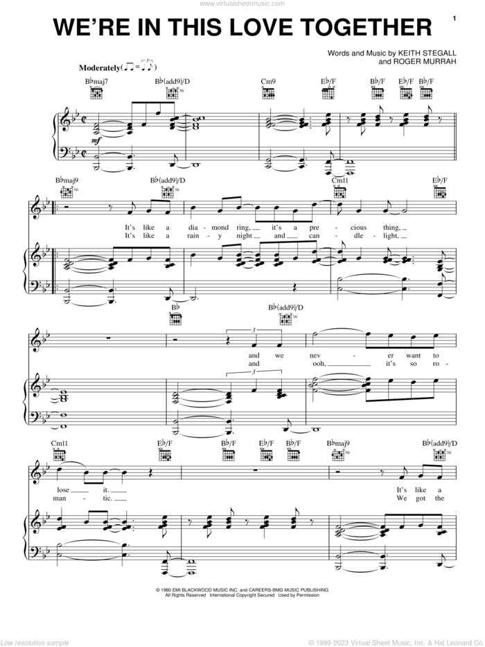 We're In This Love Together sheet music for voice, piano or guitar by Al Jarreau, Keith Stegall and Roger Murrah, wedding score, intermediate skill level