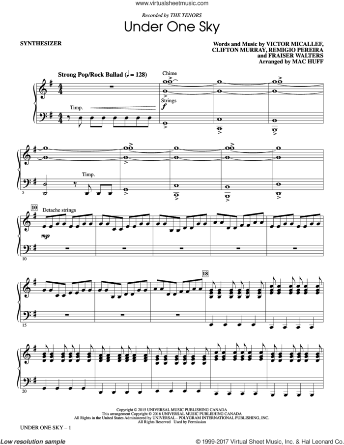 Under One Sky (complete set of parts) sheet music for orchestra/band by Mac Huff, Clifton Murray, Fraser Walters, Remigio Pereira, The Tenors and Victor Micallef, intermediate skill level