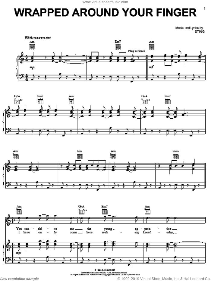 Wrapped Around Your Finger sheet music for voice, piano or guitar by The Police and Sting, intermediate skill level