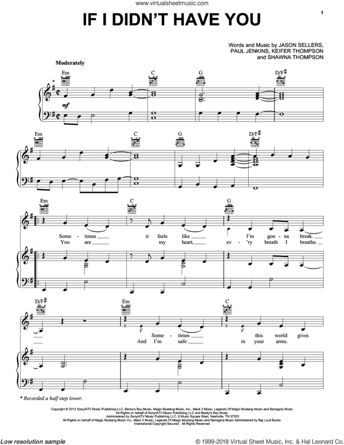 If I Didn't Have You sheet music for voice, piano or guitar by Thompson Square, Jason Sellers, Keifer Thompson, Paul Jenkins and Shawna Thompson, intermediate skill level
