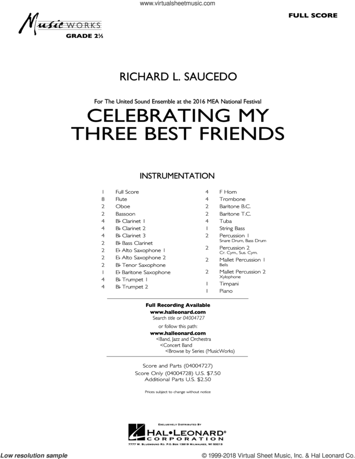 Celebrating My Three Best Friends (COMPLETE) sheet music for concert band by Richard L. Saucedo, intermediate skill level