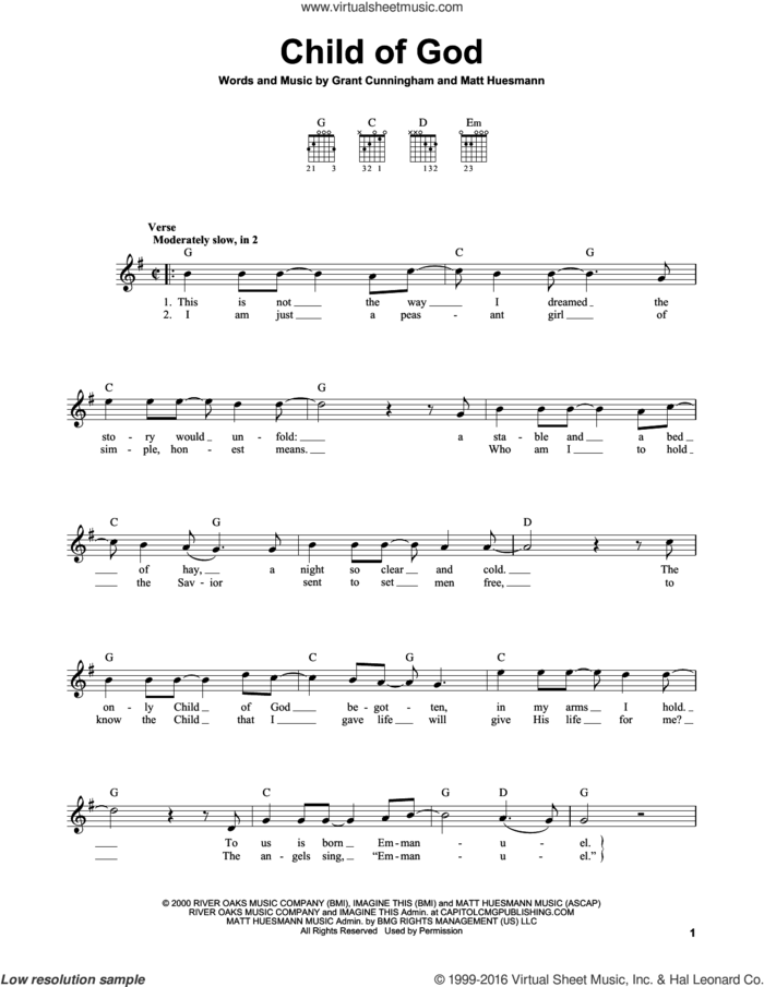 Child Of God sheet music for guitar solo (chords) by Amy Grant, Grant Cunningham and Matt Huesmann, easy guitar (chords)