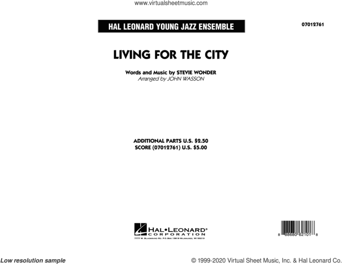 Living for the City (COMPLETE) sheet music for jazz band by Stevie Wonder and John Wasson, intermediate skill level