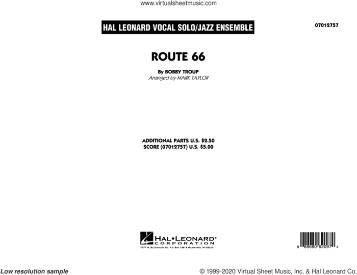Route 66 (Key: F) (COMPLETE) sheet music for jazz band by Mark Taylor, Bobby Troup, Chuck Berry, King Cole Trio and Manhattan Transfer, intermediate skill level