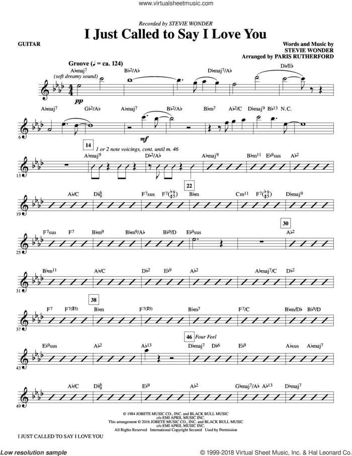 I Just Called to Say I Love You sheet music for orchestra/band (guitar) by Stevie Wonder and Paris Rutherford, intermediate skill level