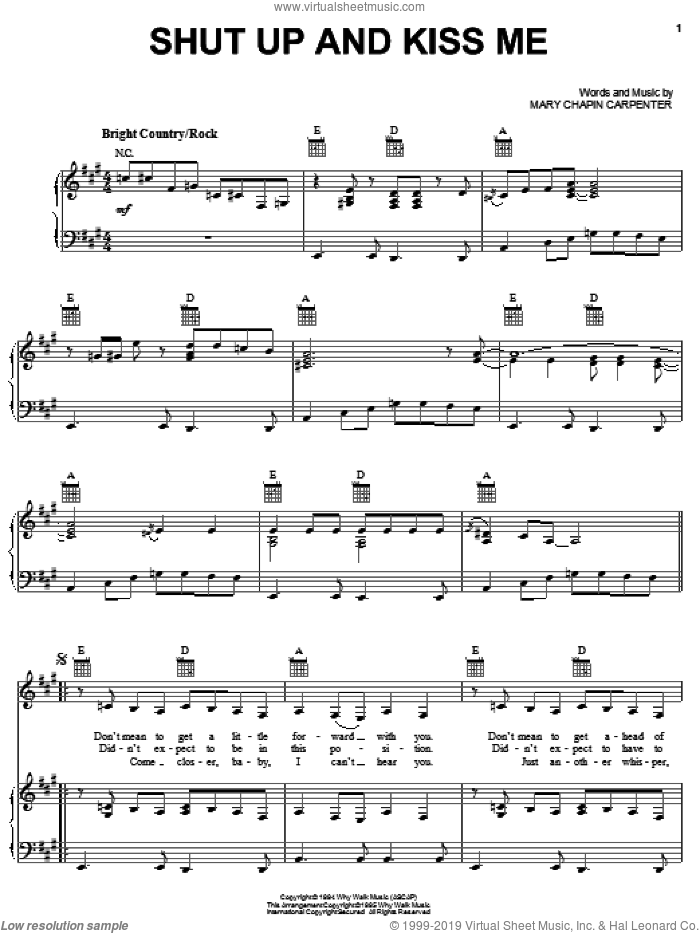 Shut Up And Kiss Me sheet music for voice, piano or guitar by Mary Chapin Carpenter, intermediate skill level