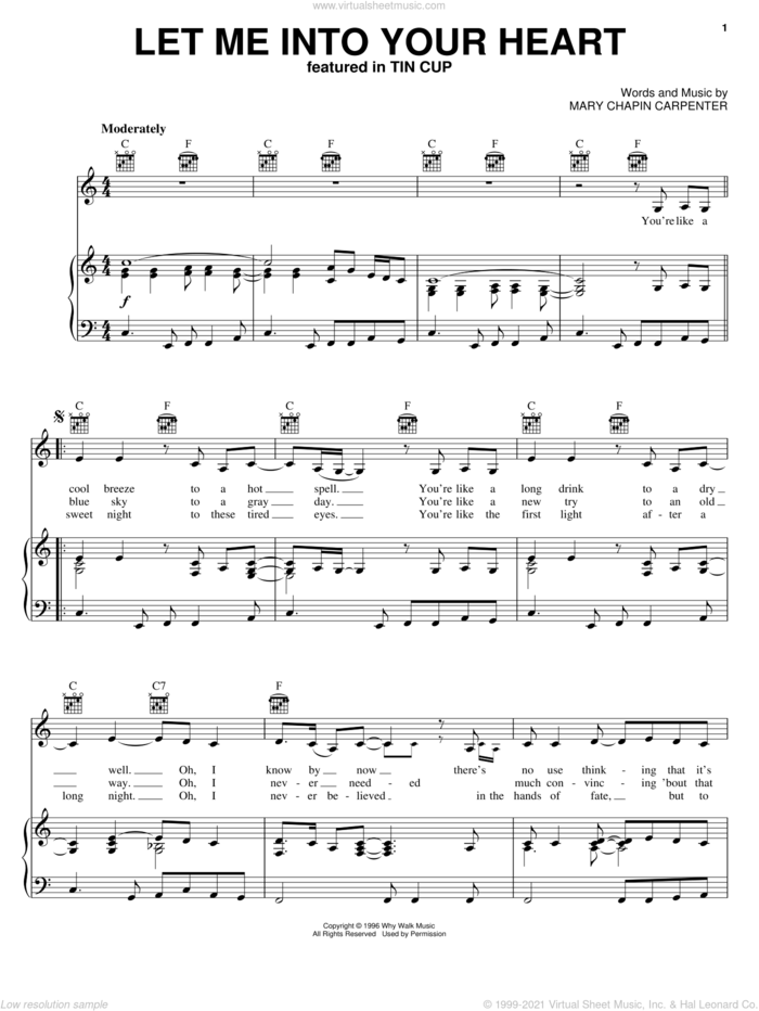 Let Me Into Your Heart sheet music for voice, piano or guitar by Mary Chapin Carpenter, intermediate skill level