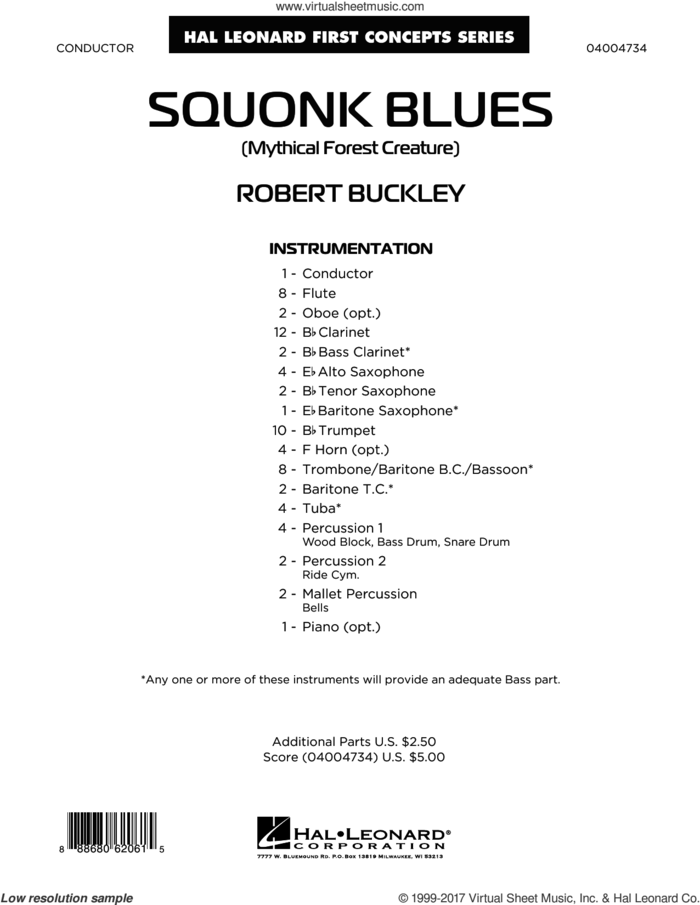 Squonk Blues (COMPLETE) sheet music for concert band by Robert Buckley, intermediate skill level