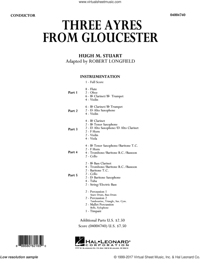 Three Ayres from Gloucester (COMPLETE) sheet music for concert band by Robert Longfield and Hugh M. Stuart, intermediate skill level