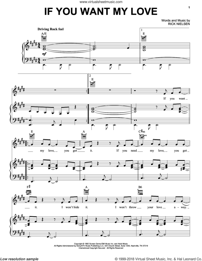 If You Want My Love sheet music for voice, piano or guitar by Cheap Trick and Rick Nielsen, intermediate skill level