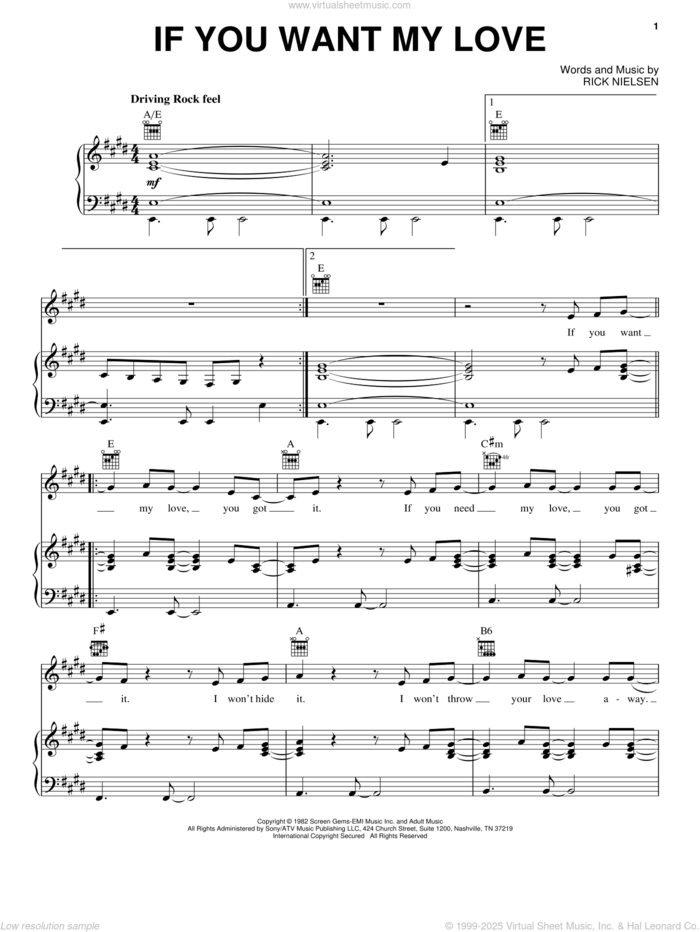 If You Want My Love sheet music for voice, piano or guitar by Cheap Trick and Rick Nielsen, intermediate skill level