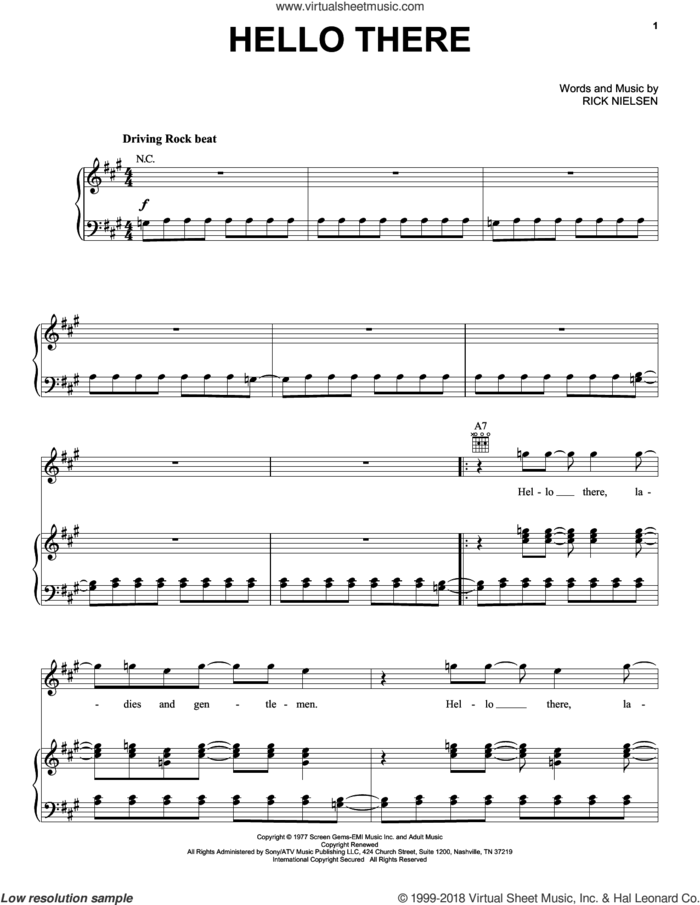 Hello There sheet music for voice, piano or guitar by Cheap Trick and Rick Nielsen, intermediate skill level
