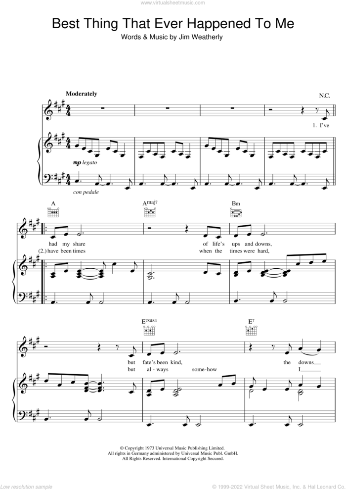 Best Thing That Ever Happened To Me sheet music for voice, piano or guitar by Ray Price and Jim Weatherly, intermediate skill level